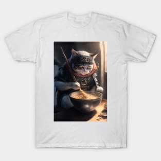 Shinobi cat eating ramen noodle, animae, japanese, food, ninja T-Shirt